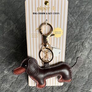Piper K Brown Leather Dachshund Bag Charm & Key Chain